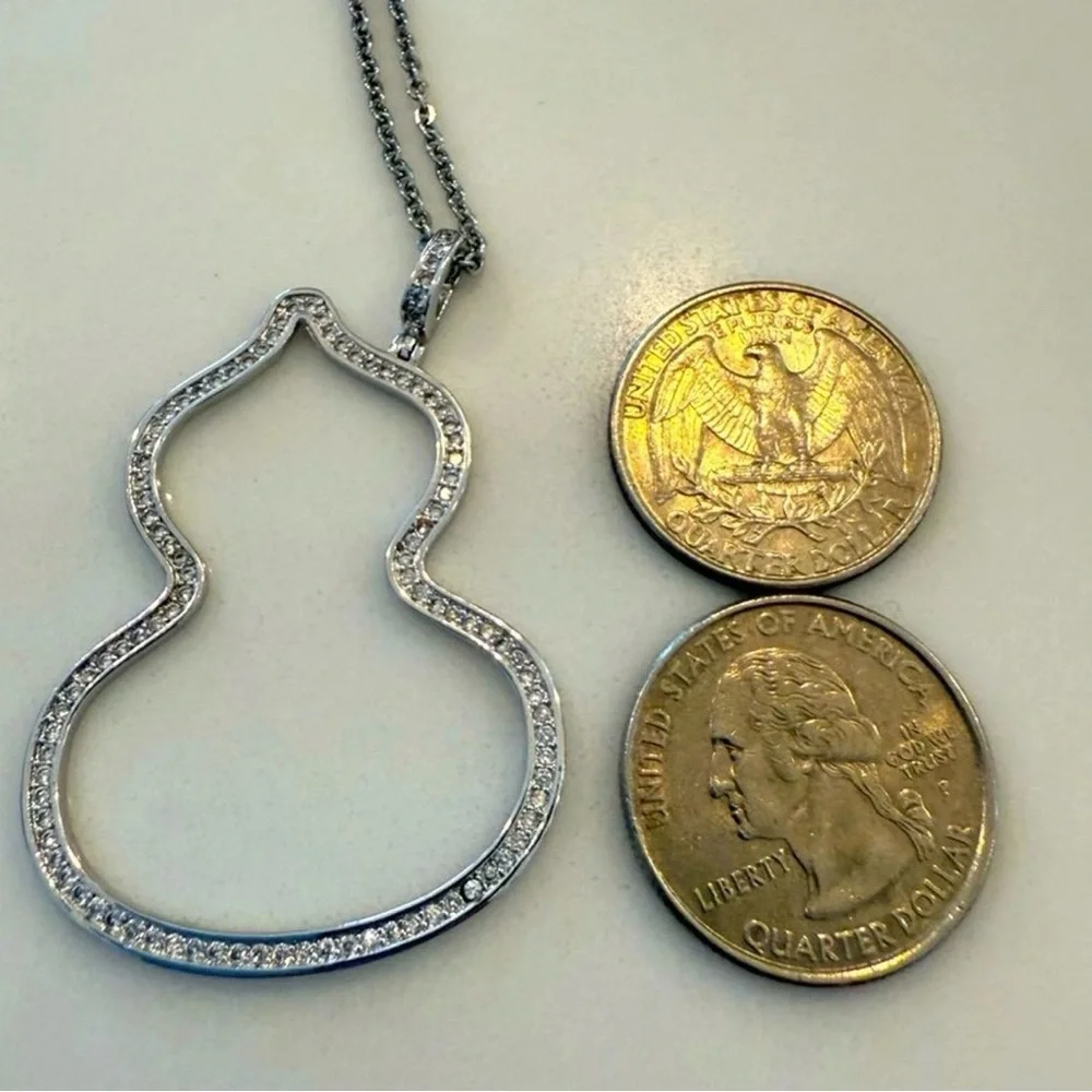 Dazzling/Large Silver Gourd shape Hulu pendant necklace
